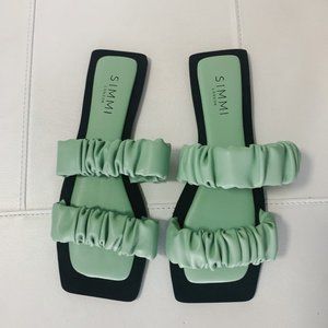 Sage Green Ruched Flat Sandals